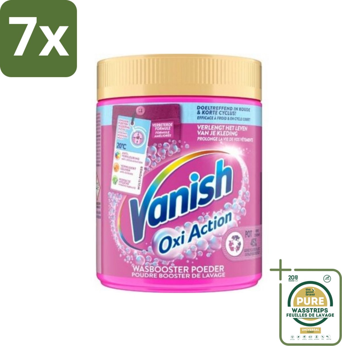 7 x Vanish Oxi Action - Vlekkenverwijderaar Poeder - Zonder Bleek - Gekleurde Was - 530 Gram - Grootverpakking - Vlekkenverwijderaar - Wasbooster - Kleurvervanging - Geurneutralisatie - Frisse Was