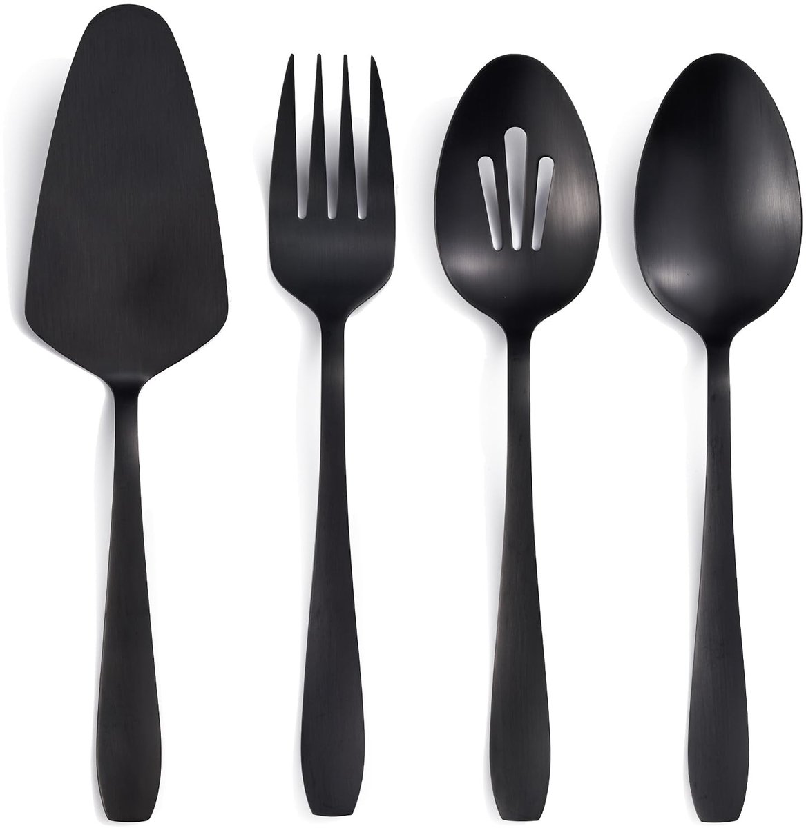 Elzusha - Matte Zwarte Serveer Set van 4 Stukken van RVS