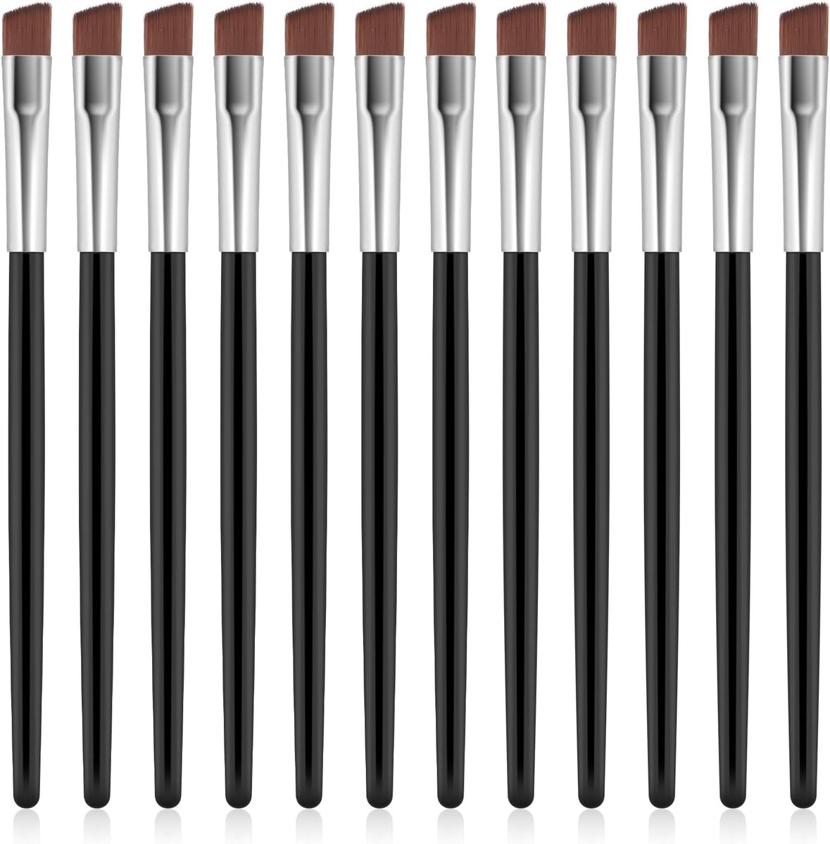 Set van 12 Professionele Eyeliner- en Wenkbrauwborstels - Fijne Gebogen Haren voor Nauwkeurige Oogmake-up Tools