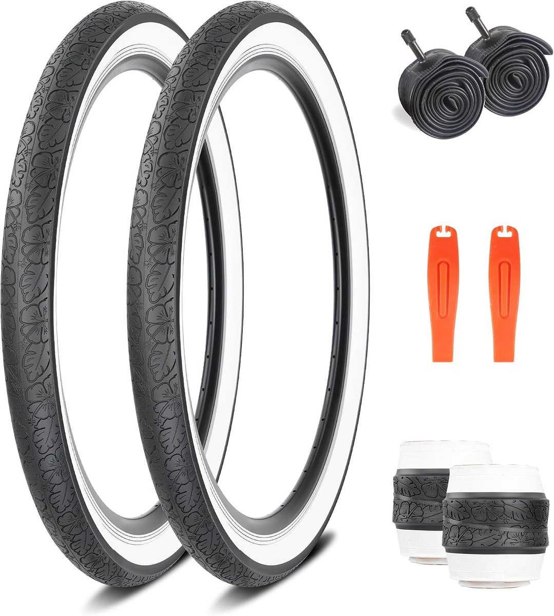 Set van 2 Opvouwbare Fietskettingen 26 x 2.125 Inch met 2-Pack Fietsbanden 26 Inch Schrader 35mm voor MTB, Mountainbike en Stadsfiets, Zwart