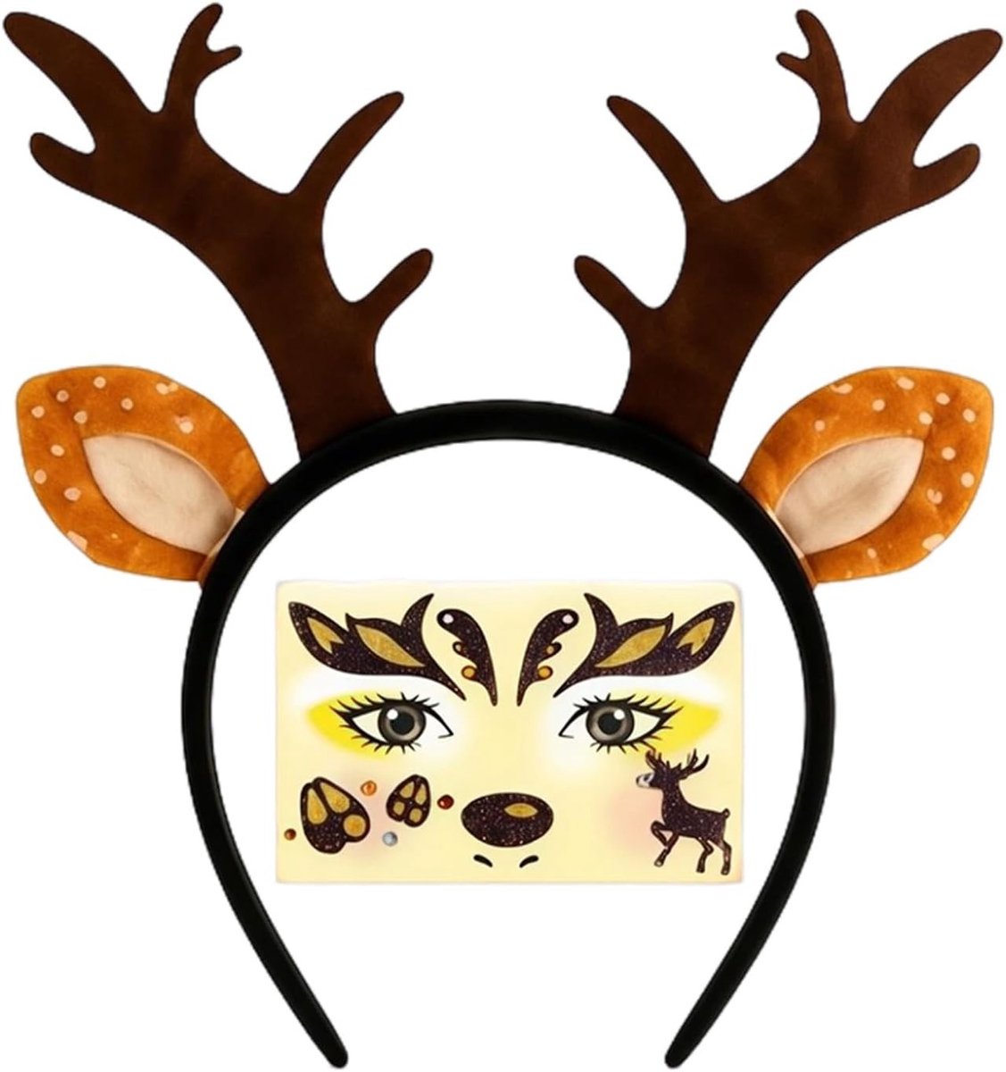 Halloween kostuum hoofdband met gewei en gezichtstickers voor een unieke look