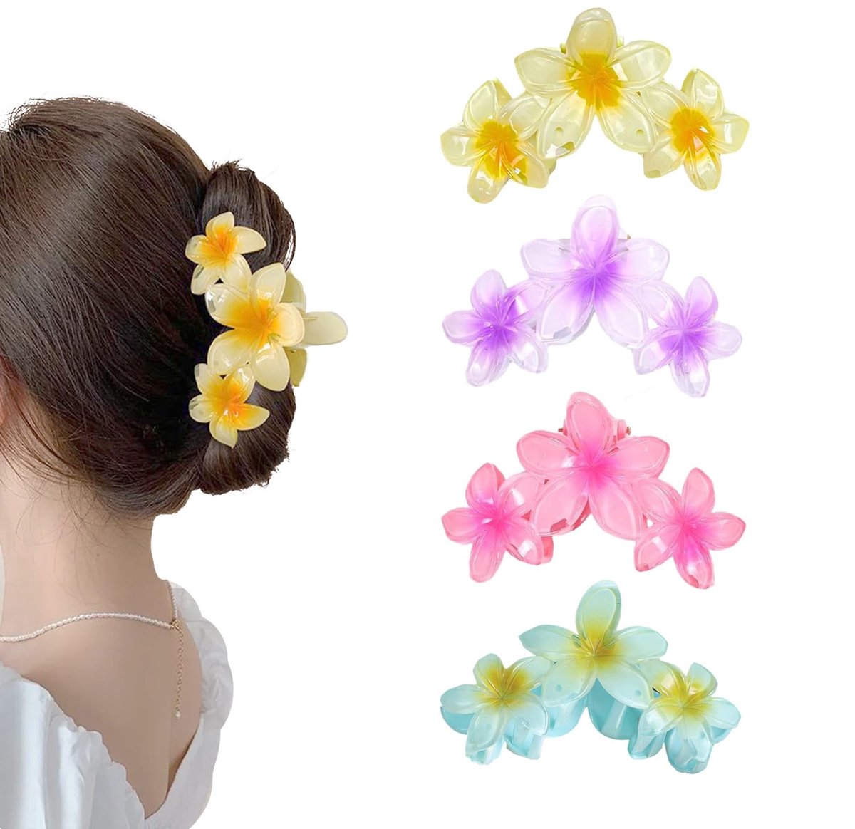 Elzusha - Set van 4 Grote Bloemen Haarclips voor Dikke Haar