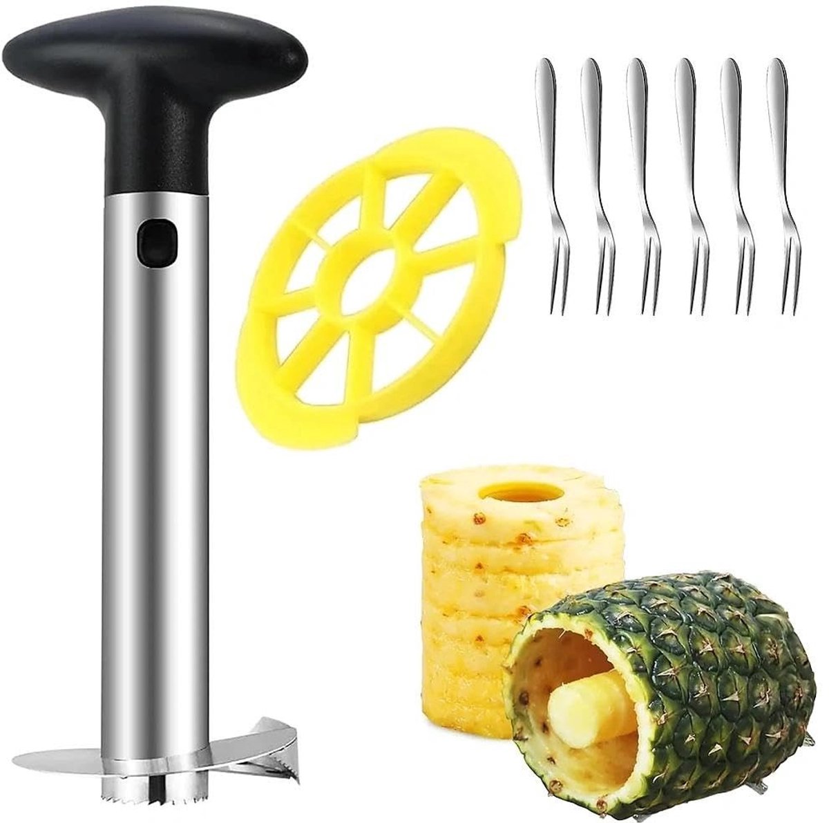 Elzusha - RVS Ananas Snijder 3-in-1 met Fruit Snijders en Vorken