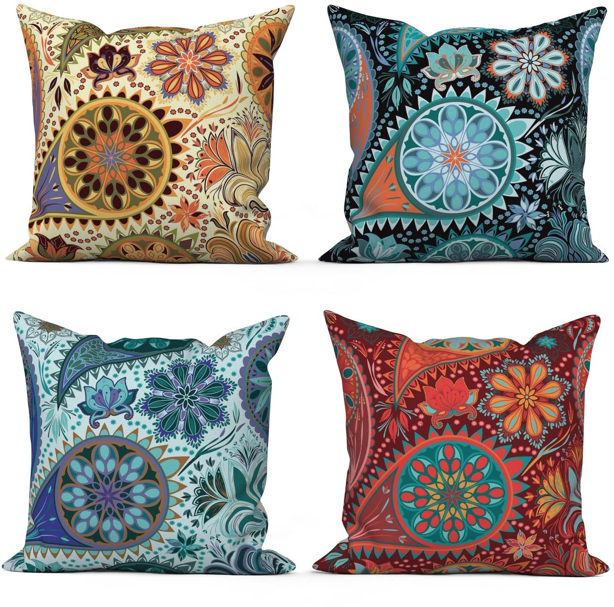 Elzusha - Set van 4 Boho Datura Kussenhoezen 50 x 50 cm