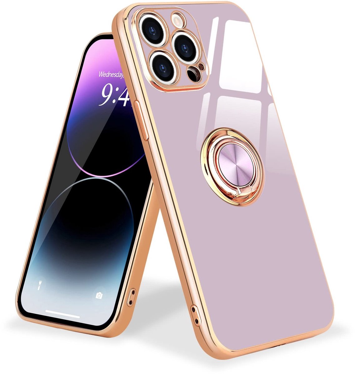 Elzusha - iPhone 14 Pro Case met 360° Ringhouder voor Schokbestendige Bescherming