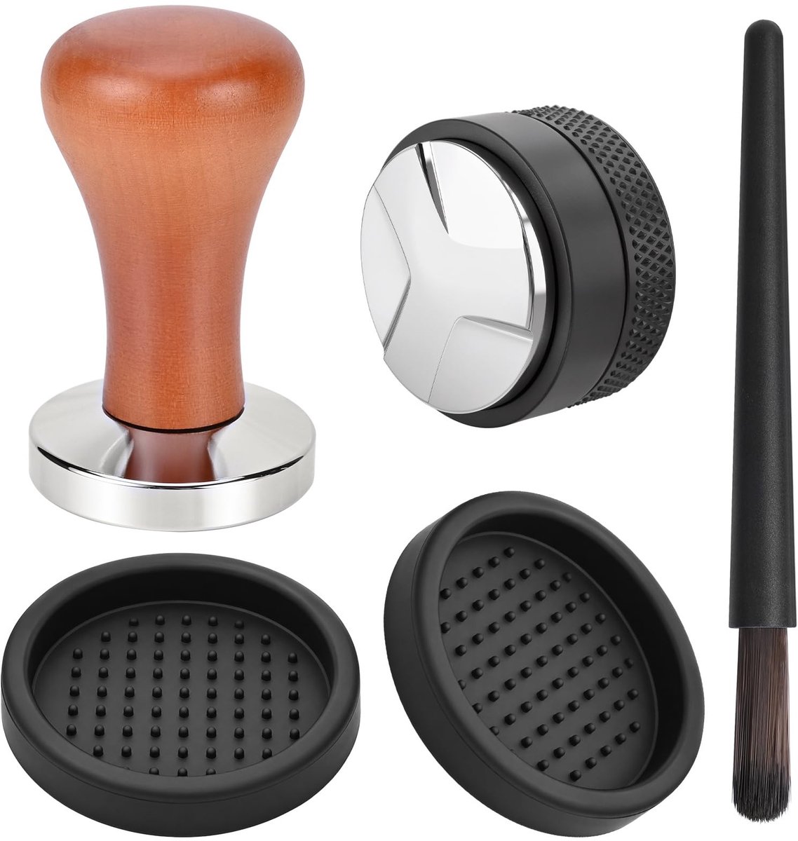 Elzusha - Koffiestamper Set met Houten Handvat en Accessoires
