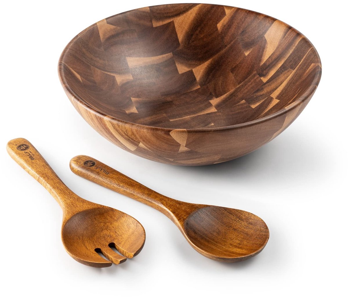 Elzusha - Set van 3 Acacia Houten Saladeschalen met Serveerlepel