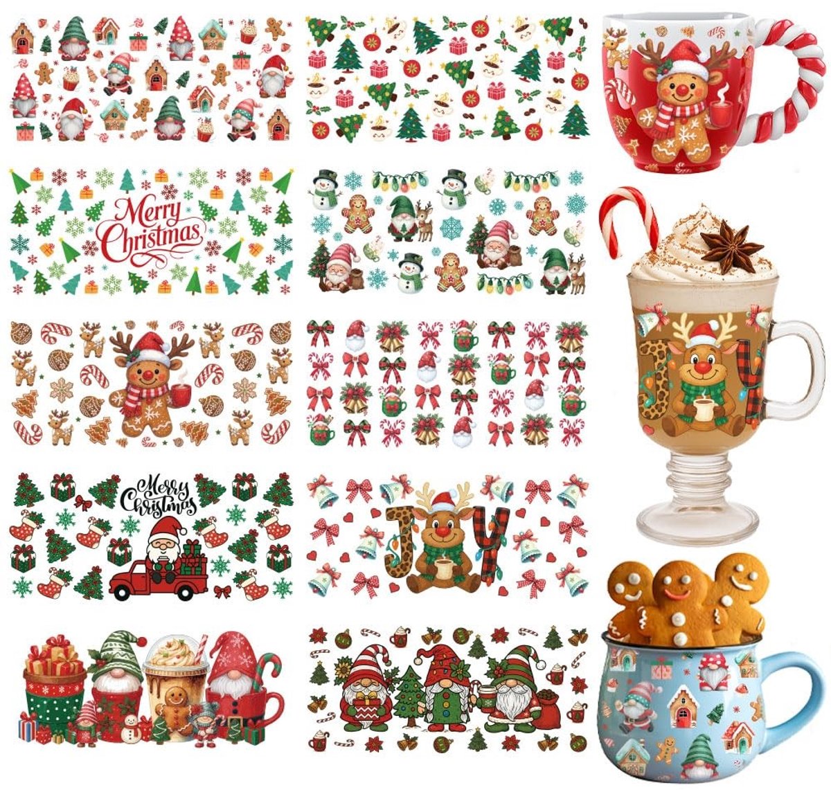 Elzusha - 10 Vellen Kerst Transfer Stickers voor Creatieve Projecten