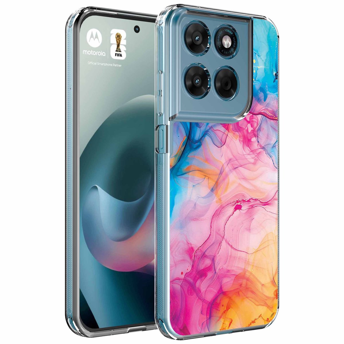 Smartphonica Geschikt voor Motorola Moto G77 Telefoonhoesje met Regenboog Acryl Marmer opdruk - Draadloos op te laden - Shockproof Siliconen TPU Strong Case - Sterk Schokbestendig Telefoonhoesje geschikt voor Motorola Moto G77