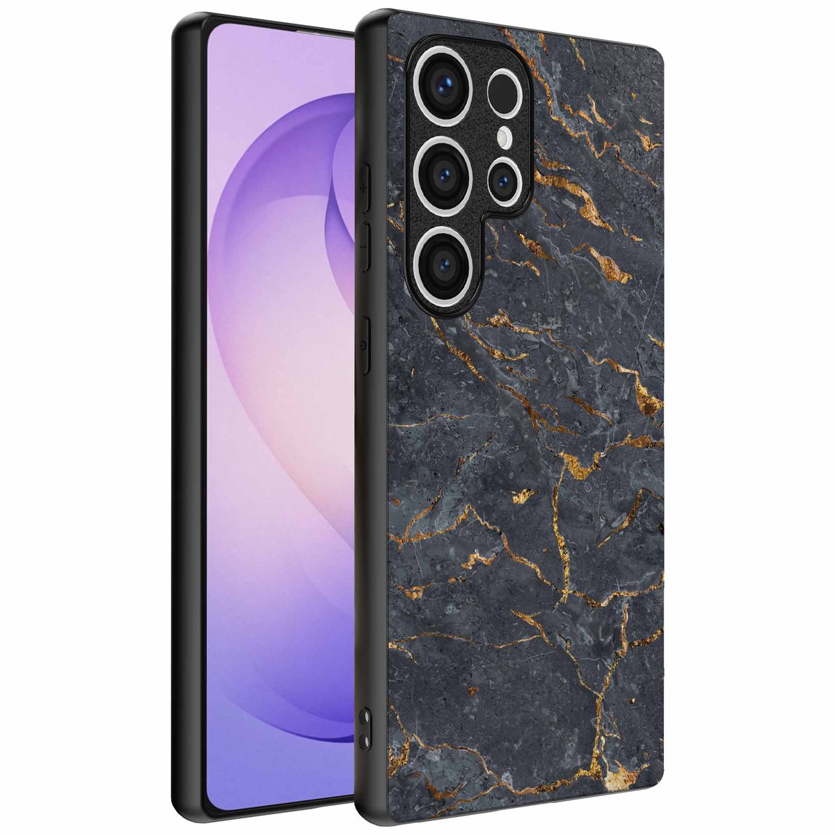 Geschikt voor Samsung Galaxy S26 Ultra Telefoonhoesje met Grijs Goud Marmer Opdruk - TPU Backcover Case Grey Gold Marble Design - Grijs Goud - Smartphonica geschikt voor Samsung Galaxy S26 Ultra