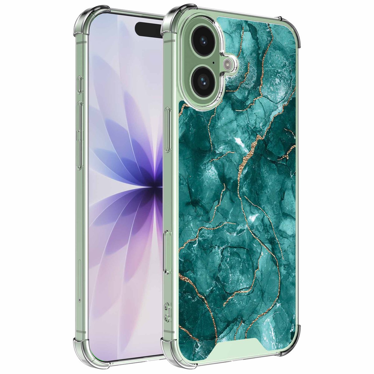 Smartphonica Geschikt voor iPhone 17 Telefoonhoesje met Groen Goud Marmer opdruk - Draadloos op te laden - Shockproof Siliconen TPU Strong Case - Sterk Schokbestendig Telefoonhoesje geschikt voor iPhone 17