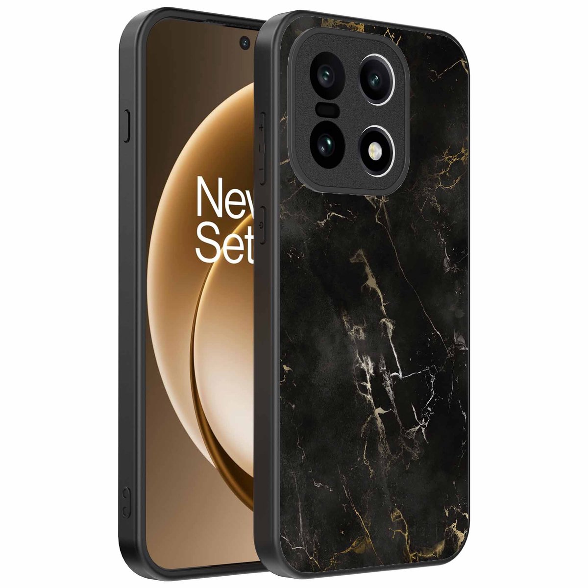 Geschikt voor OnePlus 15 Telefoonhoesje met marmer opdruk - TPU backcover case black marble design - Zwart - Smartphonica geschikt voor OnePlus 15
