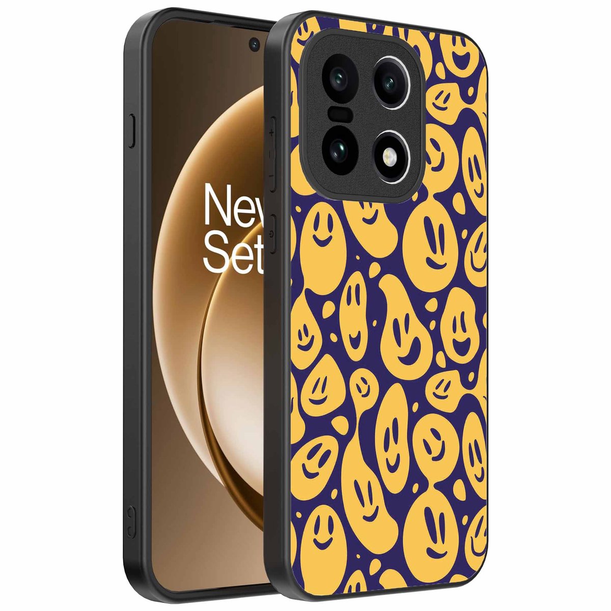 Geschikt voor OnePlus 15 Telefoonhoesje met smiley opdruk - TPU backcover case emoji design - Paars Geel - Smartphonica geschikt voor OnePlus 15