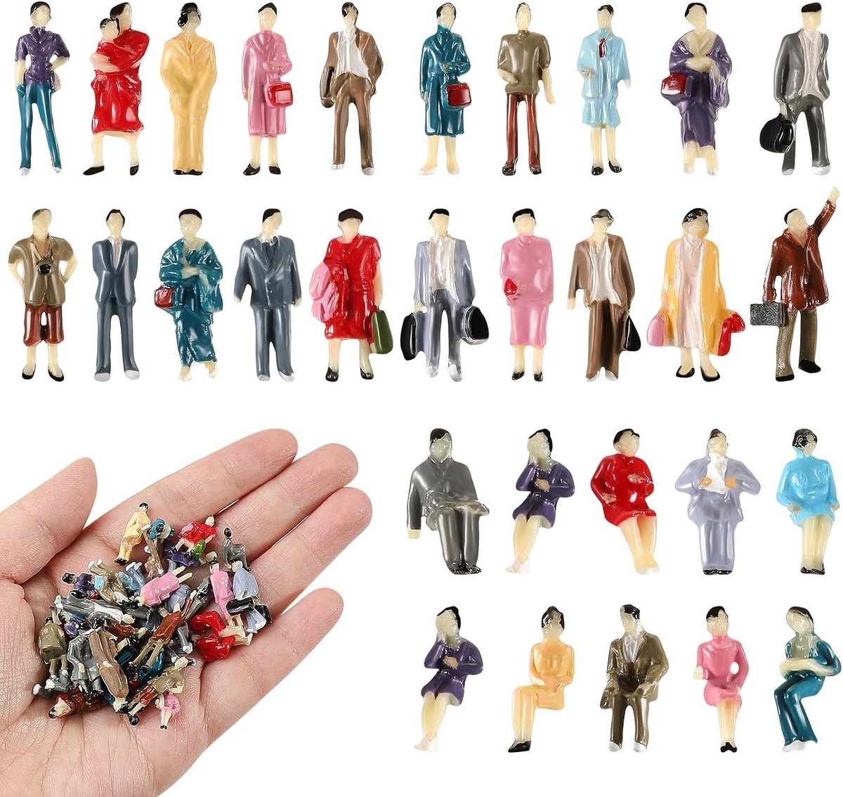 Miniatuur Figuren Set 1:87 HO Schaal - Geverfde Architecturale Plastic Figuren Zittend en Staand voor Modelbouw en Diorama's