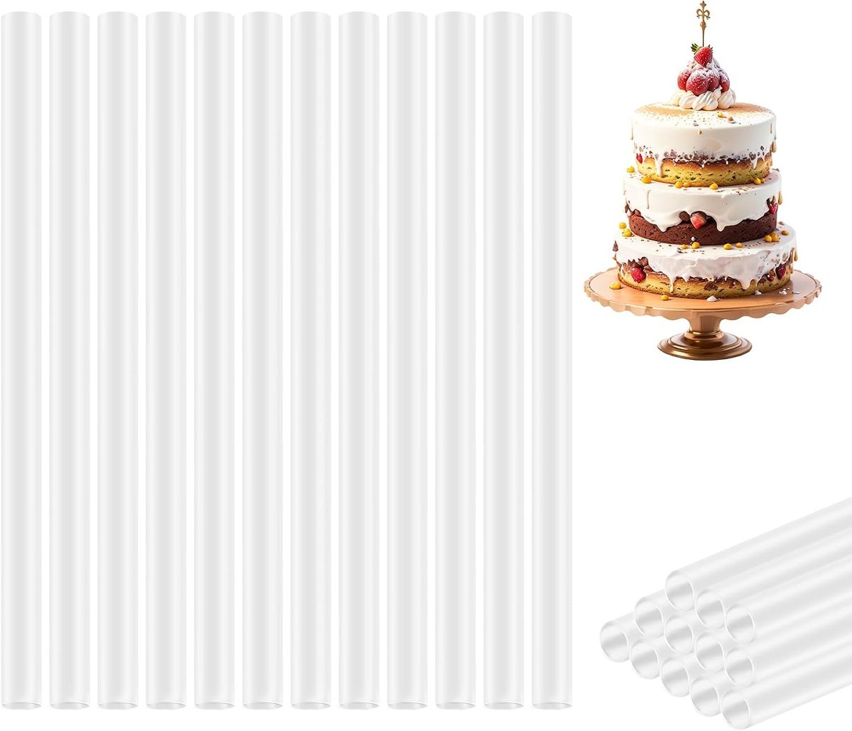 Multilayer Taartstandaards voor Bruiloften en Verjaardagen - 24 Stuks, 60cm Hoog, Taart Stabilizers en Cake Dübel Bars voor Perfecte Presentatie