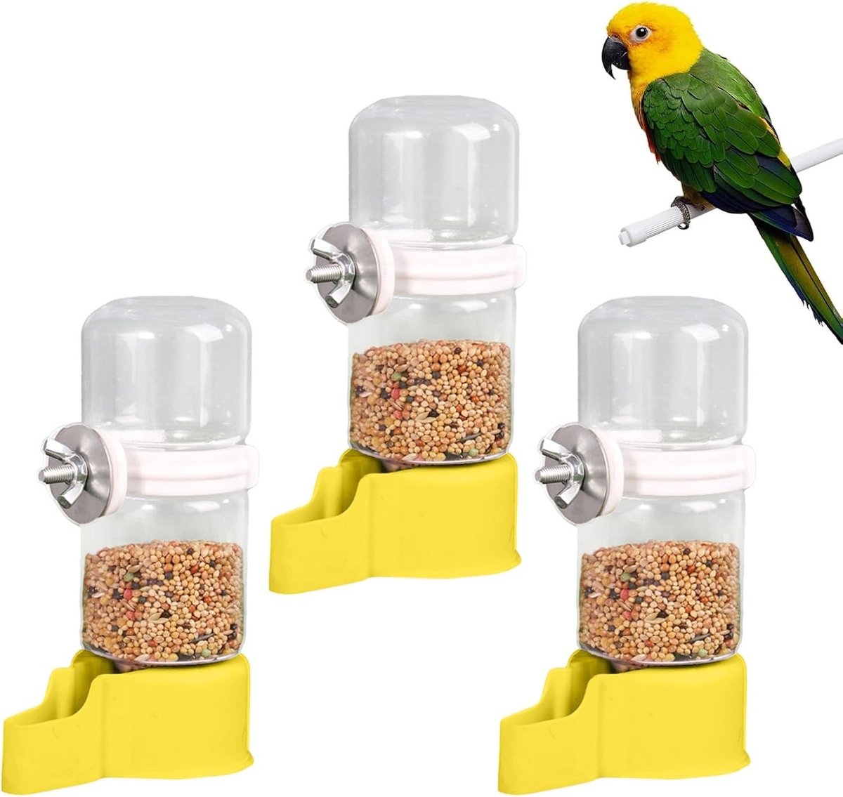 Set van 3 2-in-1 Vogelvoeder en Waterdispenser voor Hangende Gebruik, Geschikt voor Parkieten, Kanaries en Vinken