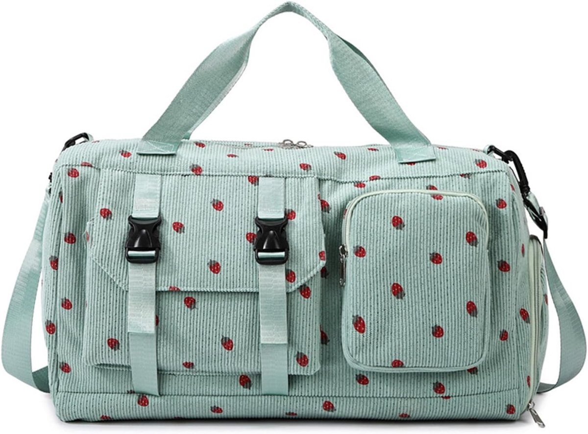 Sporttas voor dames met natte tas en schoenenopslag, ideaal voor yoga, fitness en reizen, meerdere zakken, roze en groen