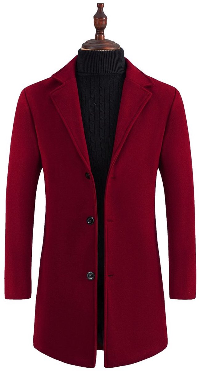 Currero Trenchcoat Winterjas Heren Mantel Jas Mantels Winter Herfstjas Volwassen Stijlvol Knopen Donkerrood