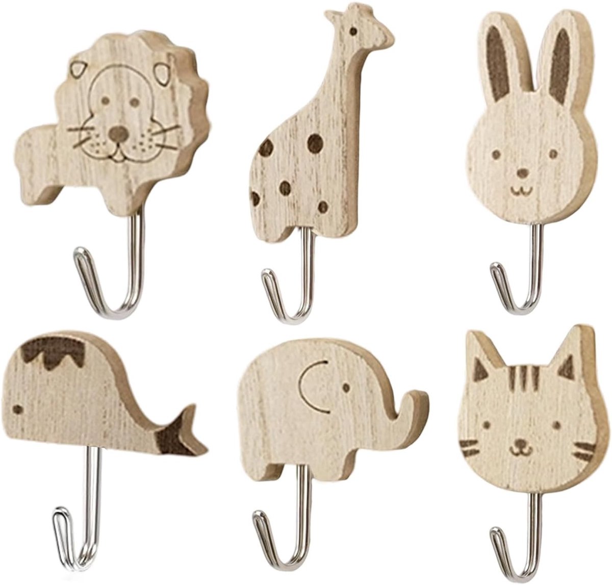 Schattige dieren wandhaken, zelfklevende houten haakjes voor kinderkamer, badkamer en slaapkamer - Perfecte decoratie voor kinderen en handige kledingoplossing