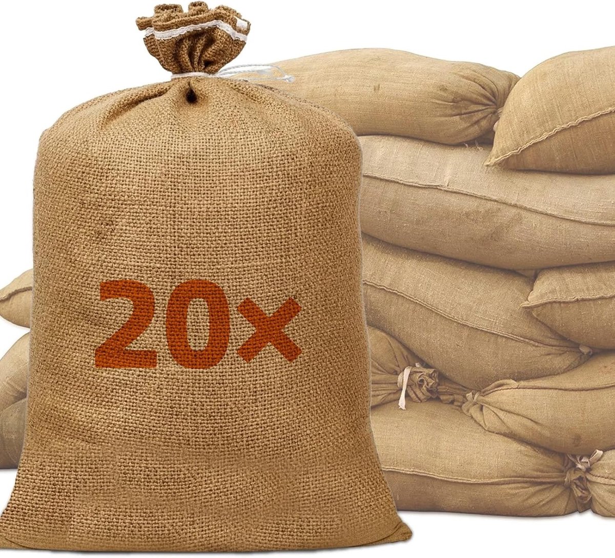 Jute zandzakken ongevuld 30 x 60 cm - 20 stuks, perfect voor overstromingsbescherming en stabilisatie