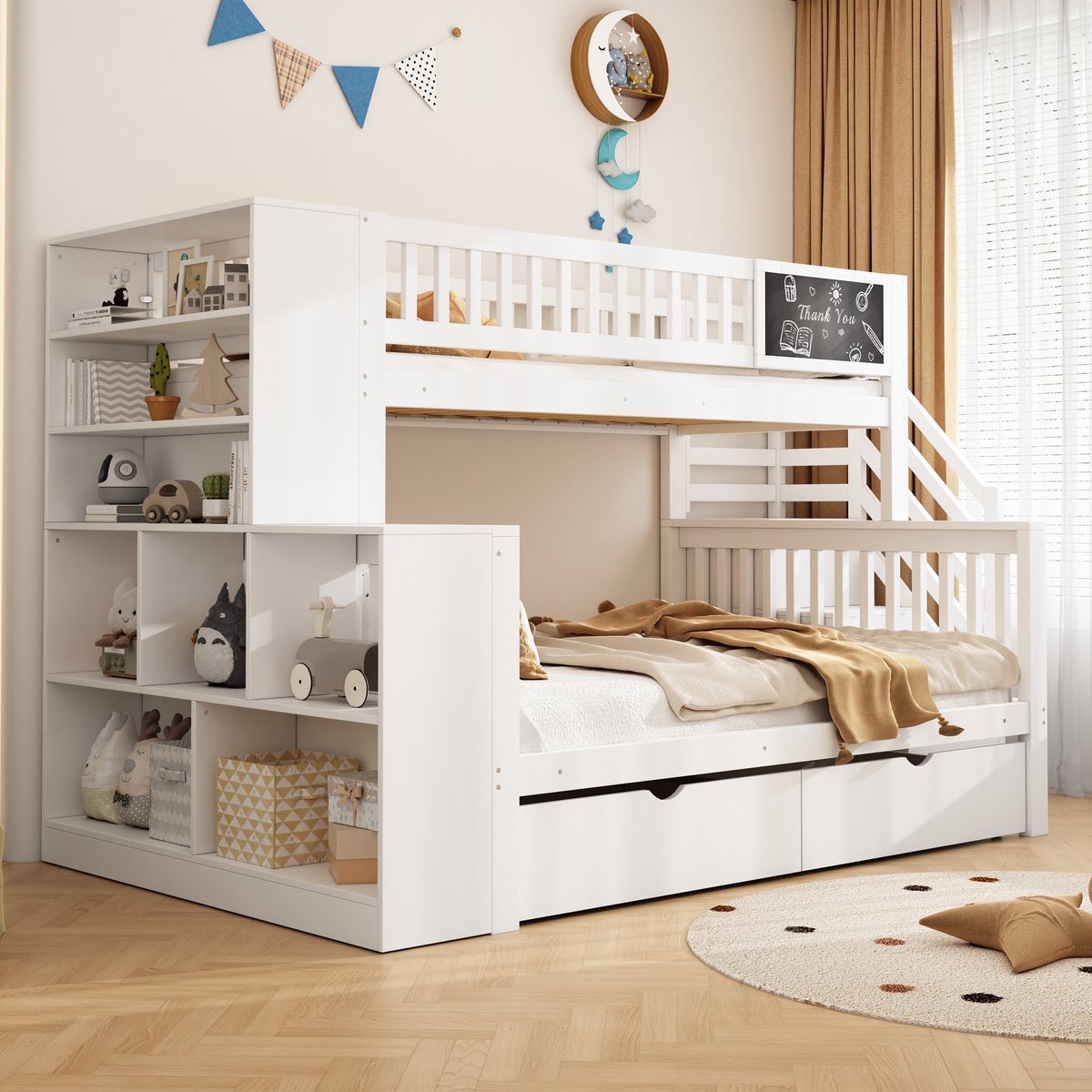 Gestoffeerd bed met opberging, nachtkastjes en USB-C - hydraulisch 160x200 cm tweepersoons - beige - 2 houten nachtkastjes met lade - USB-A, USB-C en stopcontact - inclusief lattenbodem
