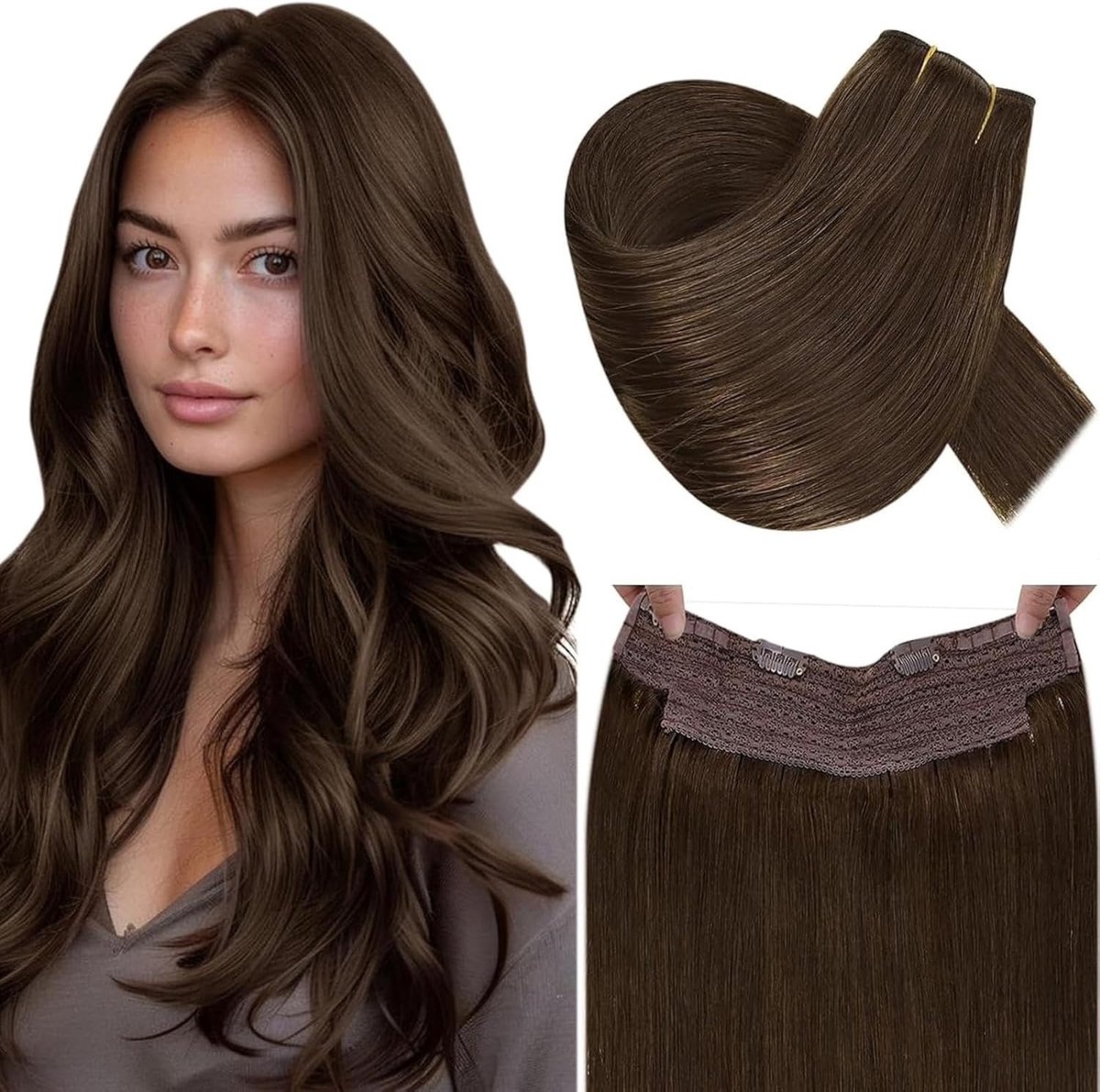 Onzichtbare Draad Haarextensions Bruin Echte Menselijke Haar 14 Inch 70g - Natuurlijk Volume en Lengte