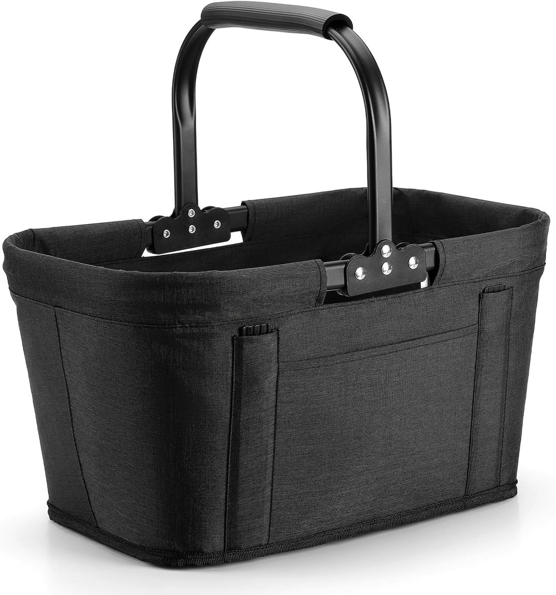 Vouwbare Winkelmand met 4 Steunbalken, Versterkt Oxford Stof en Zwart Gecoat Frame, Ideaal voor Winkelen, Reizen en Kamperen, 43 x 27 x 23 cm