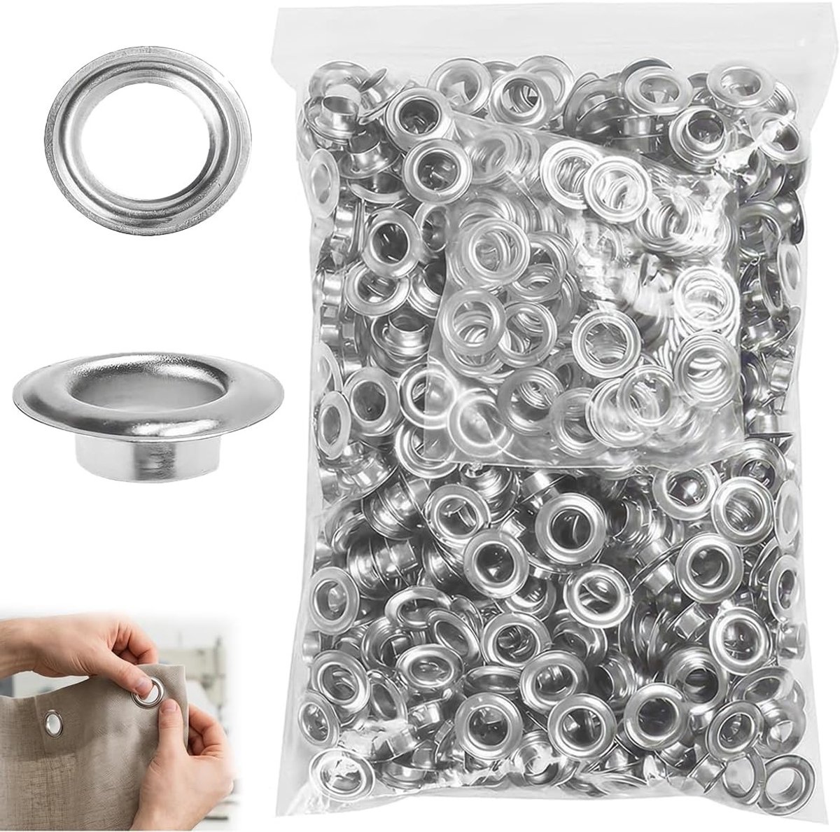 600 Stuks Ronde Metalen Oogjes 10mm in Zilver met Wasmachine voor Creatieve Projecten en Handwerk