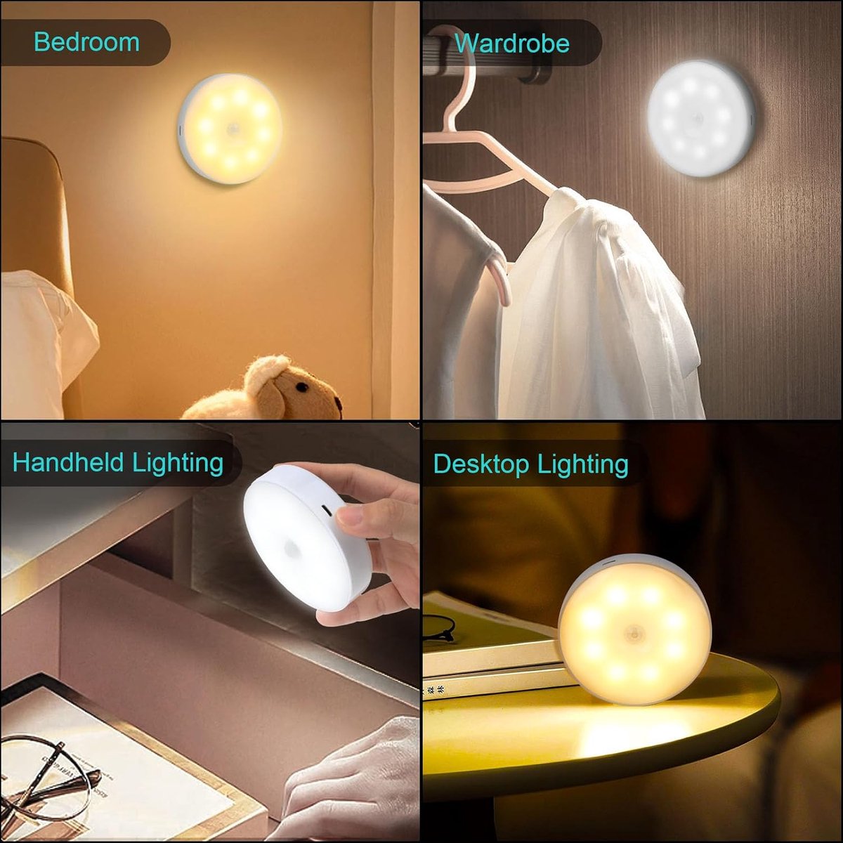 Nachtlamp met Sensor - Bewegingslamp Kastlamp - Donkere Ruimtes Verlichten - Oplaadbaar Warm Wit - 8.5 cm Diameter - Wit — cadeau in Wonen & Interieur - foto 6