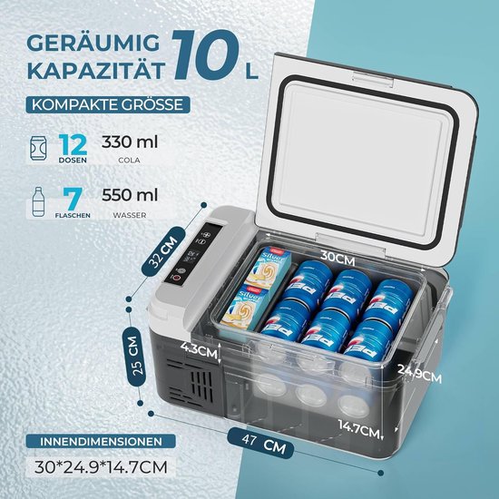 Draagbare Koelbox - Mini Koelkast Vriezer - Kamperen Auto Reizen - App Bediening Snel Koelen - 10 Liter Capaciteit — afbeelding 4