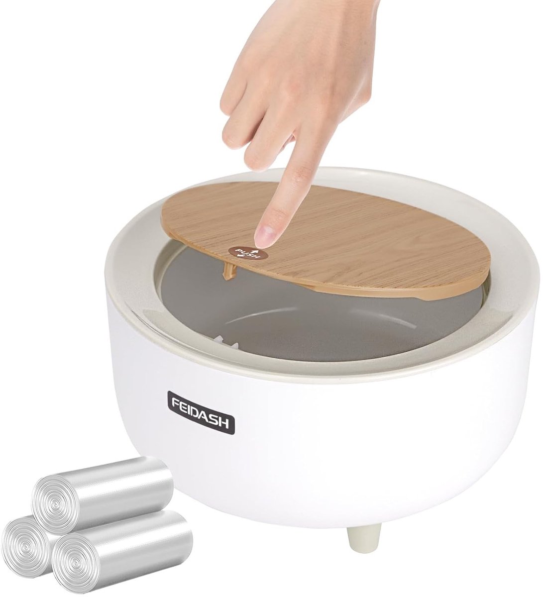 Compacte prullenbak met drukdeksel, mini afvalemmer voor badkamer, keuken en woonkamer, inclusief 3 vuilniszakken, 2 liter capaciteit