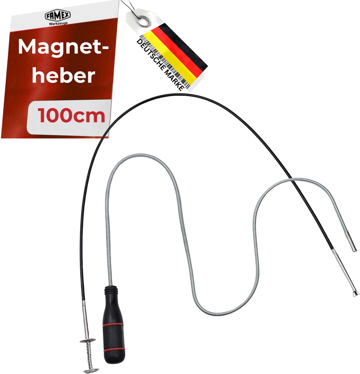FAMEX 15113 Magnetheffer en Klauwgrijper Set - 100 cm, hefkracht van 500 g