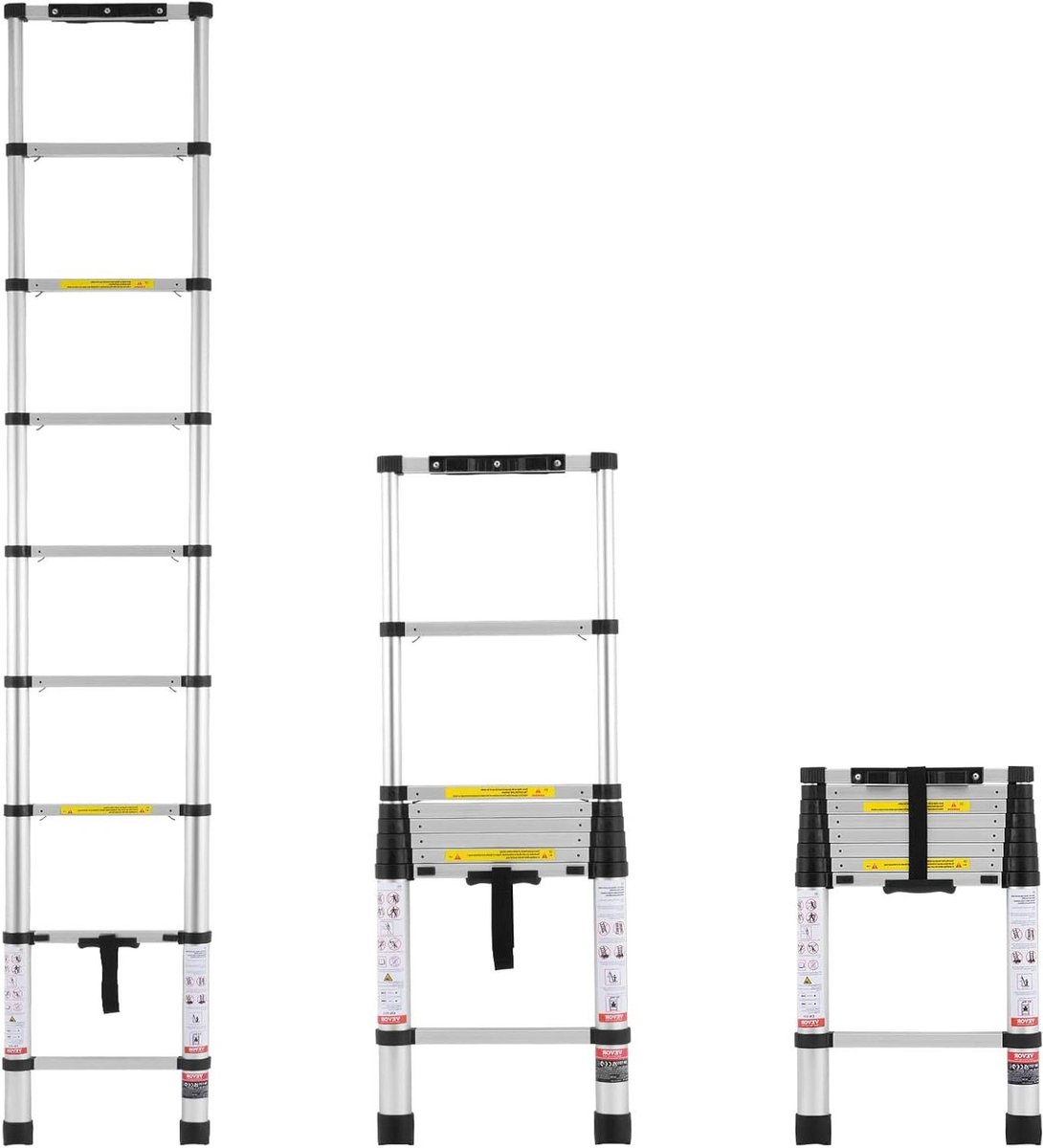 Telescopische Ladder - Uitschuifbare Ladder - Klusjes Binnen Buiten - Eenknops Intrekbaar Ontwerp - 2.6 Meter - Zilver
