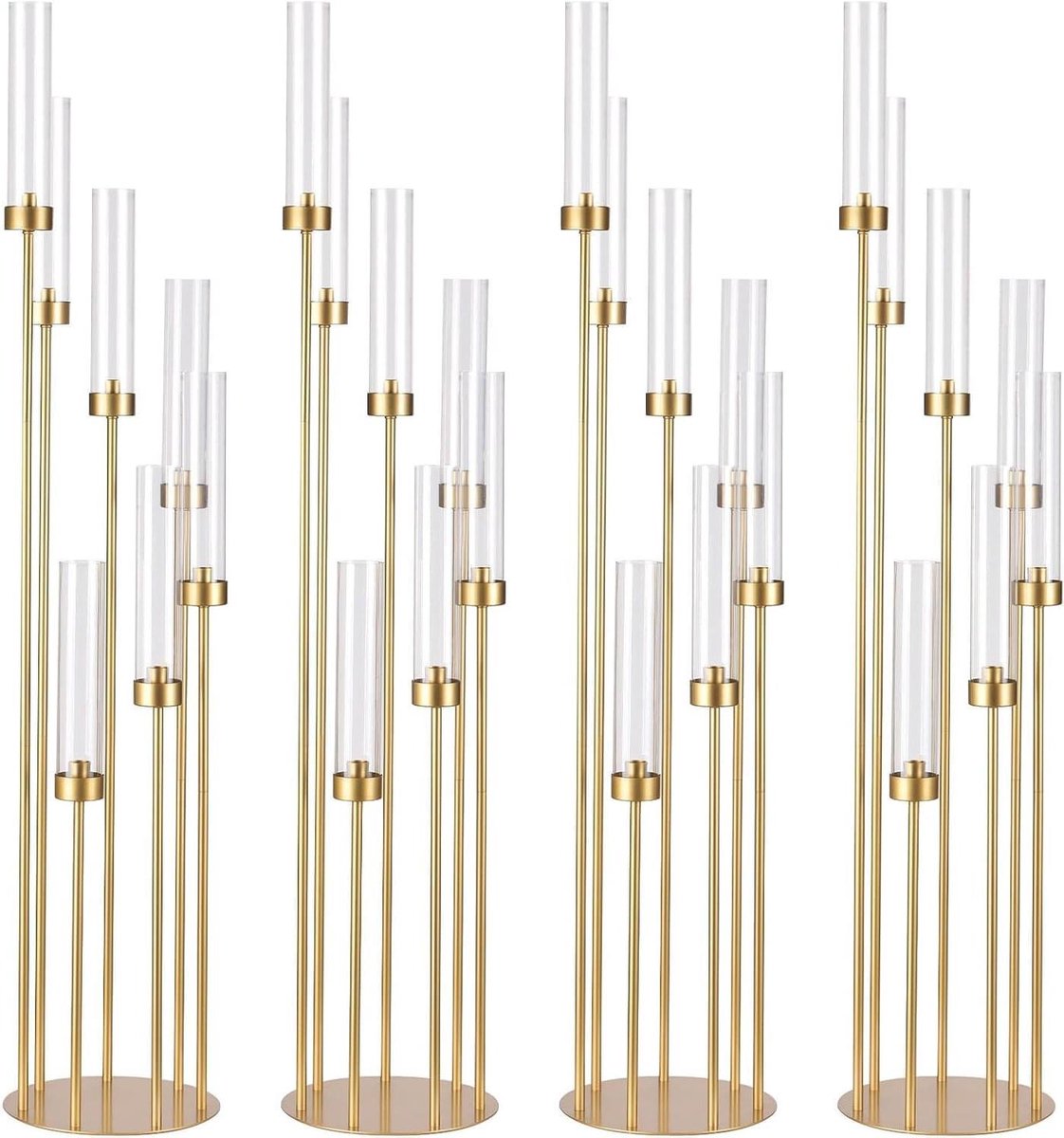 Vloerkandelaars Set - Kaarsenstandaards - Romantische Sfeer - 7-armig Ontwerp - 118 cm Hoog - Goud