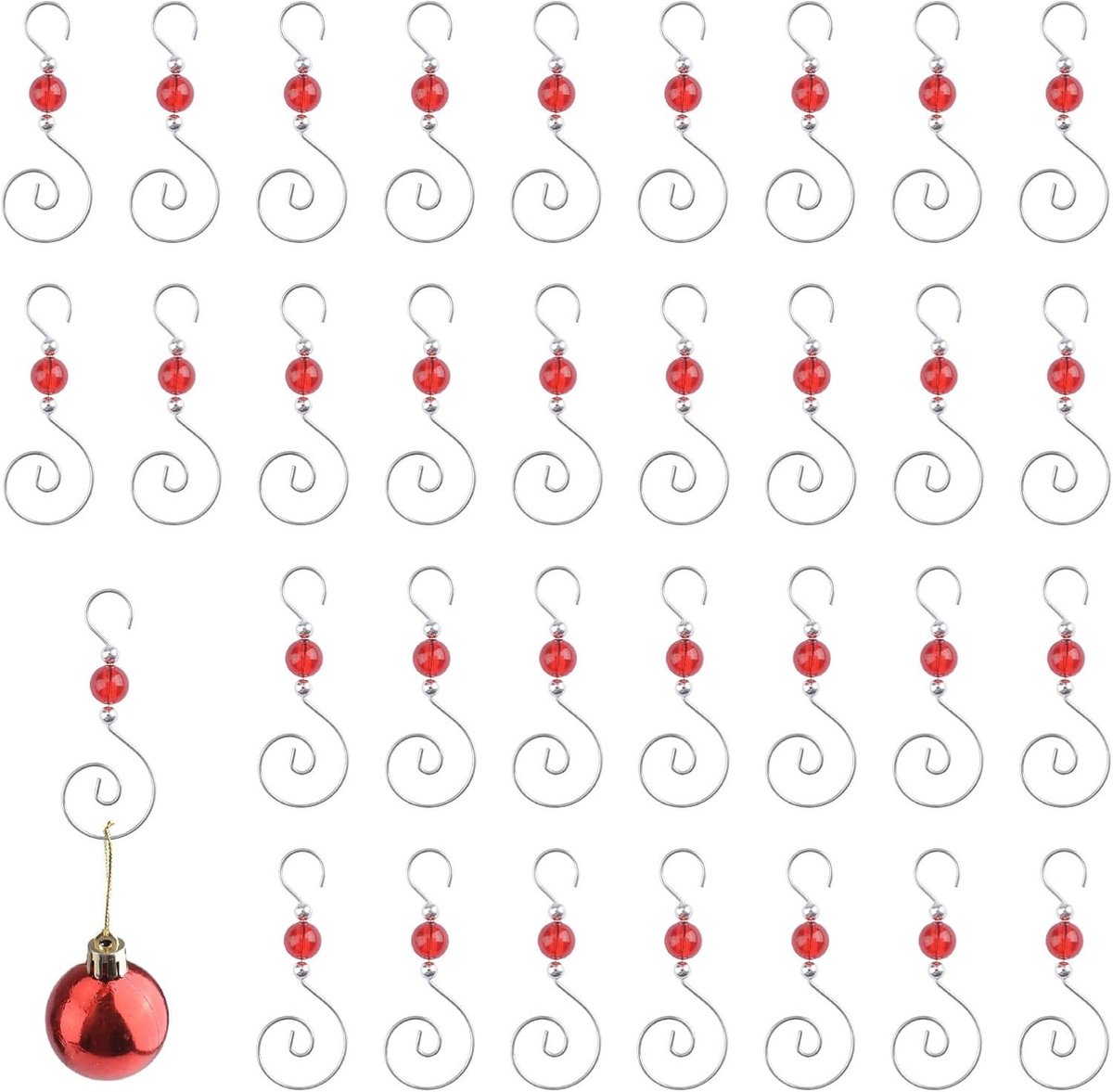 30 Stuks S-vormige Metalen Haakjes voor Kerstversieringen, Decoratieve Haken met Kristallen Voor het Ophangen van Ornamenten en Kerstkousen