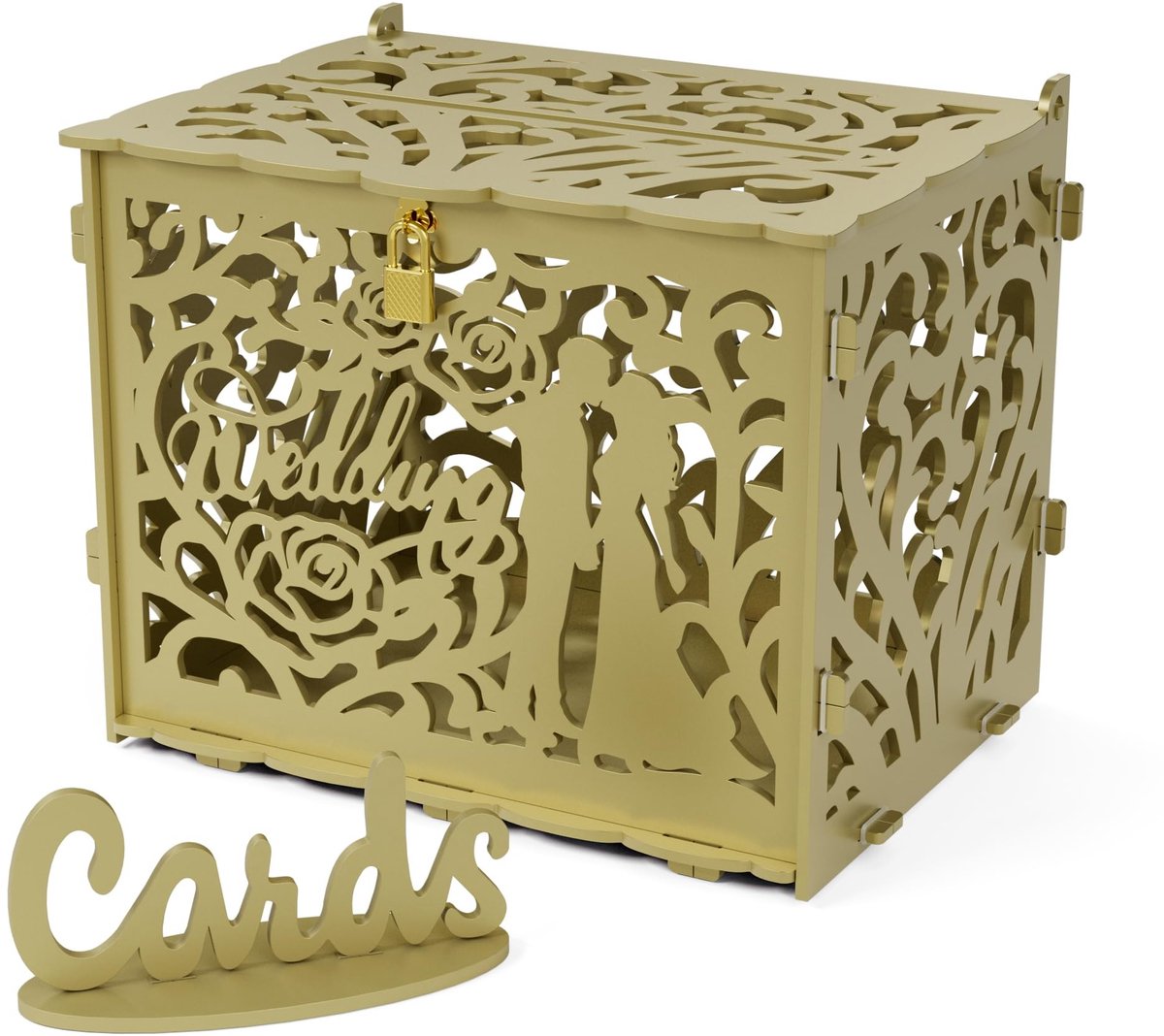 Solidchoice - Inklapbare Trouwkaartendoos met Slot voor Cadeaus (Goud)