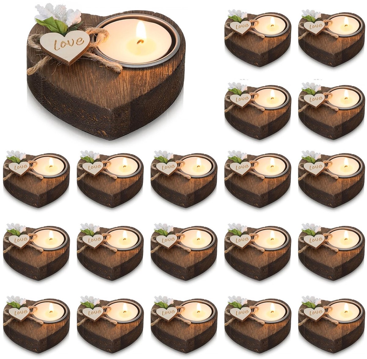 Solidchoice - Set van 20 Houten Theelichthouders voor Bruiloften