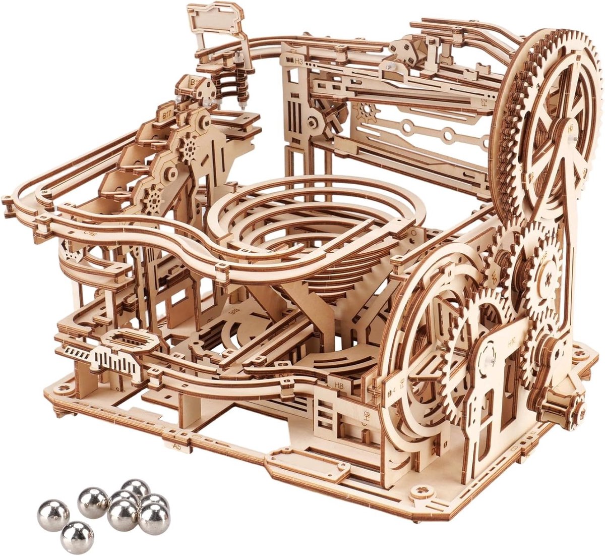 3D Houten Puzzel Ball Track Model Kit – Mechanisch Knutselpakket voor Volwassenen en Jongeren, DIY Kogel Labyrint Decoratief Cadeau voor Thuis en Kantoor