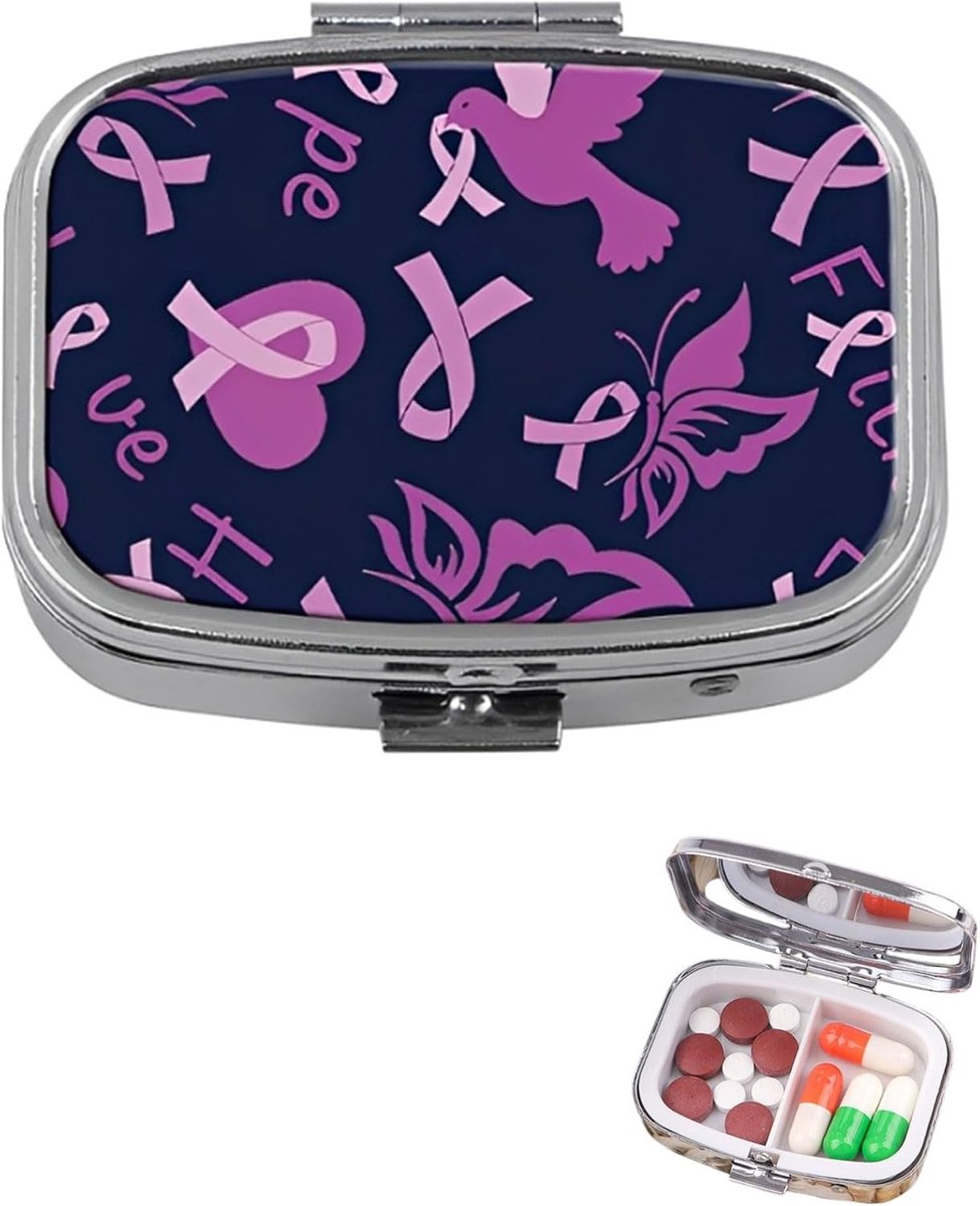 Draagbare pillendoos voor reizen, decoratieve vitamine-organizer, 2 stuks, ideaal voor zak of handtas, perfect als cadeau