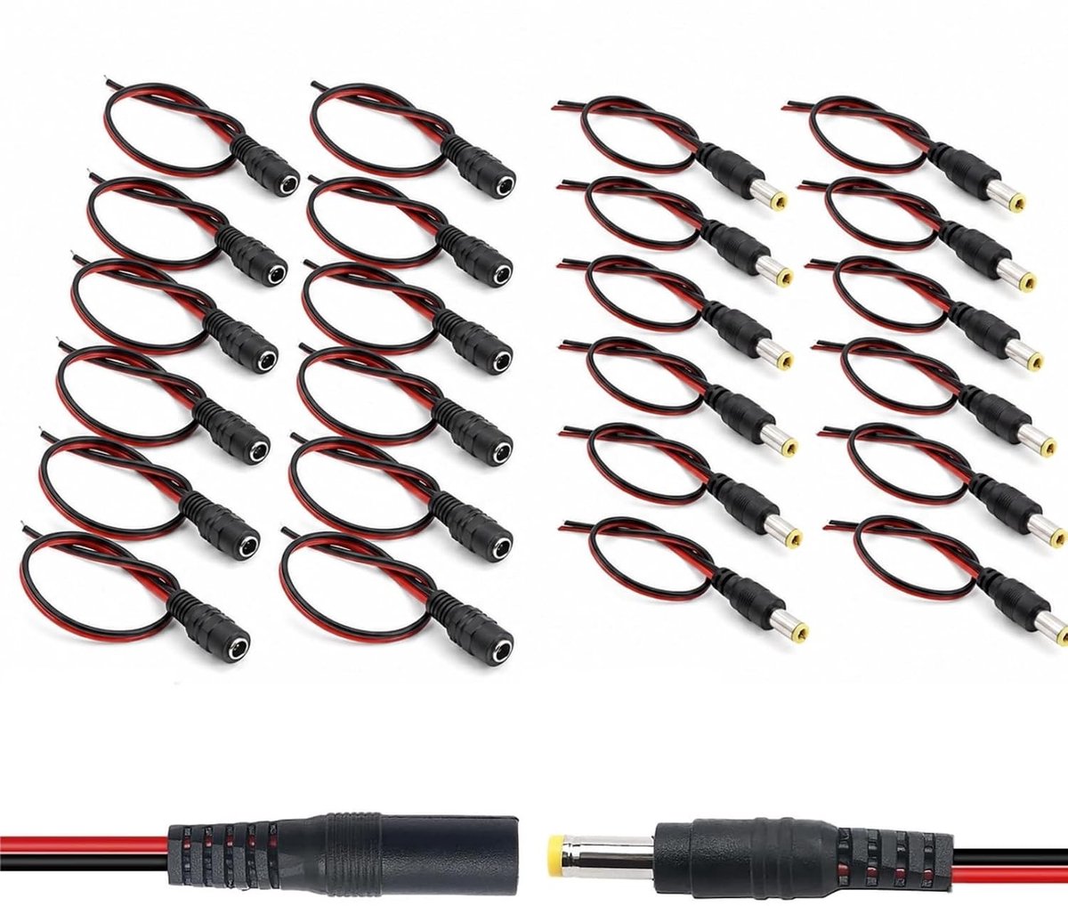 12 paar 5,5 mm x 2,1 mm DC Power Pigtail kabels voor elektronica, aansluitingen en voeding