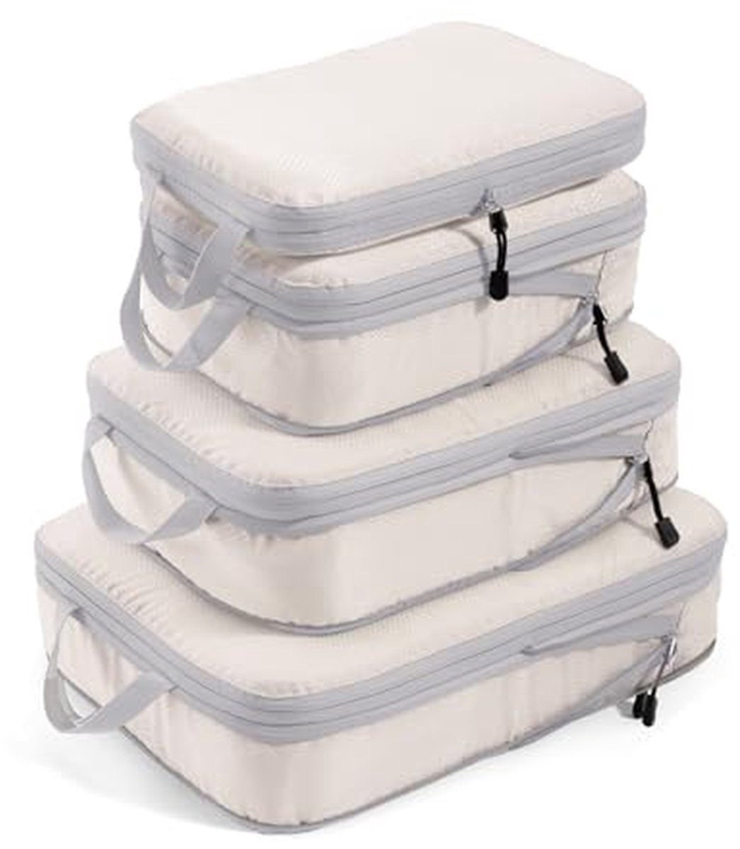 Compressie verpakking kubussen - Reis organizers - Bagage organiseren - Comprimeerbaar ontwerp - 4 stuks - Beige