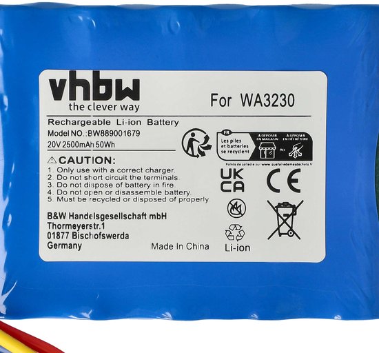 vhbw-vervangingsaccu voor Worx 50032774, 50032492, WA3231, WA3230 voor grasmaaiers (2500 mAh, 20 V Li-ion) — afbeelding 3