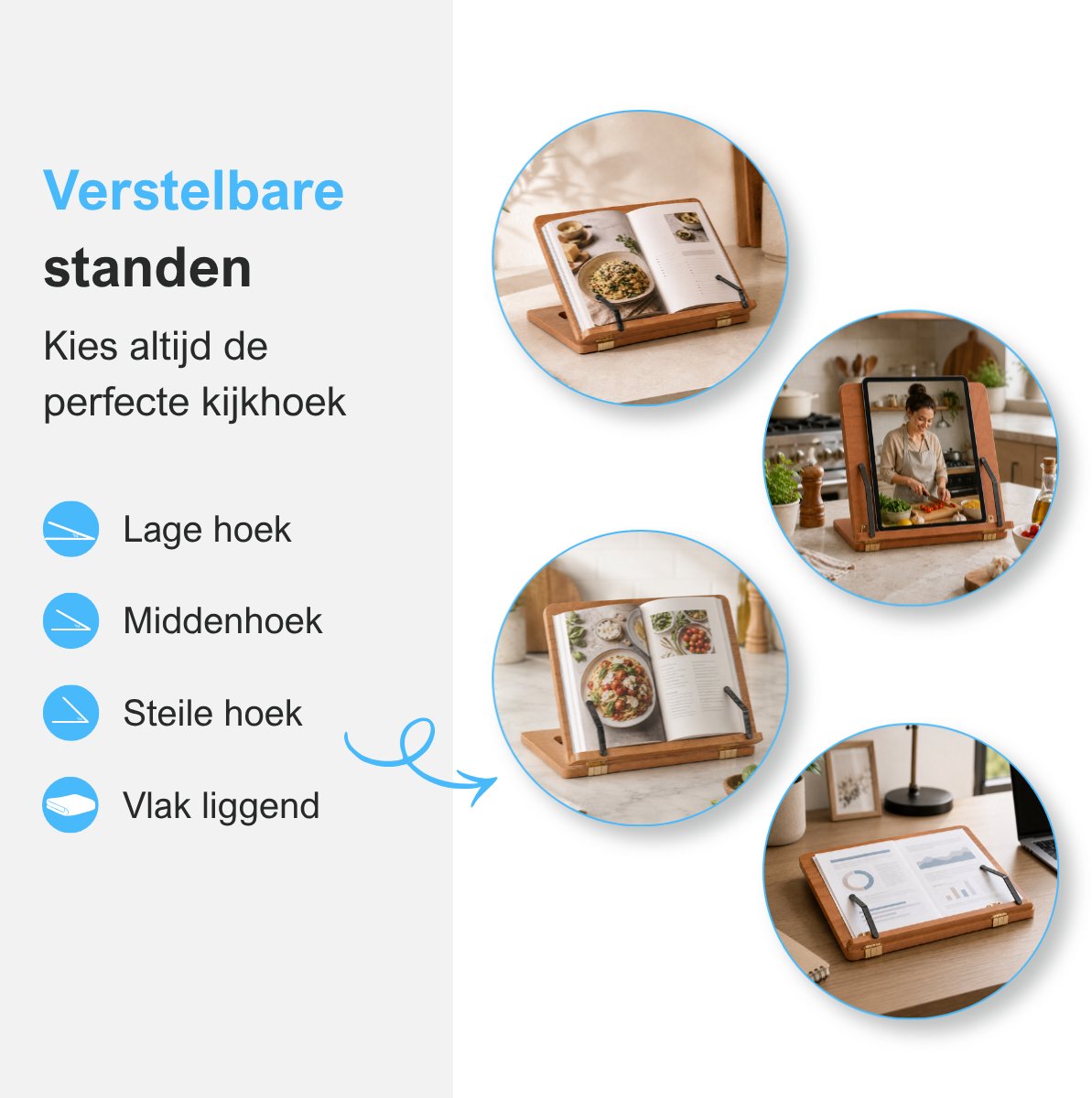 MasonPro Verstelbare Boekenstandaard Hout - Kookboek Standaard - Kookboekhouder - Tablet Standaard - Boeken Houder - Boekhouder - Boekensteun - Leesstandaard - Antislip - 22x29CM — cadeau in Kookcadeaus - foto 8