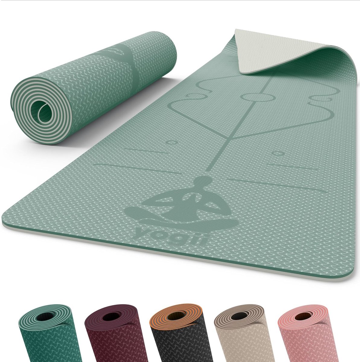 Fitnesmat - Jade - 183 x 61 x 0,6 cm - Antislip Design - Voor Yoga en Pilates