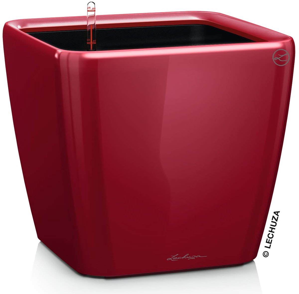 LECHUZA QUADRO Premium LS 35 - Plantenbak - met uitneembare binnenbak - met bewateringssysteem - ALL-IN-ONE set met LECHUZA-PON - scharlakenrood hoogglans