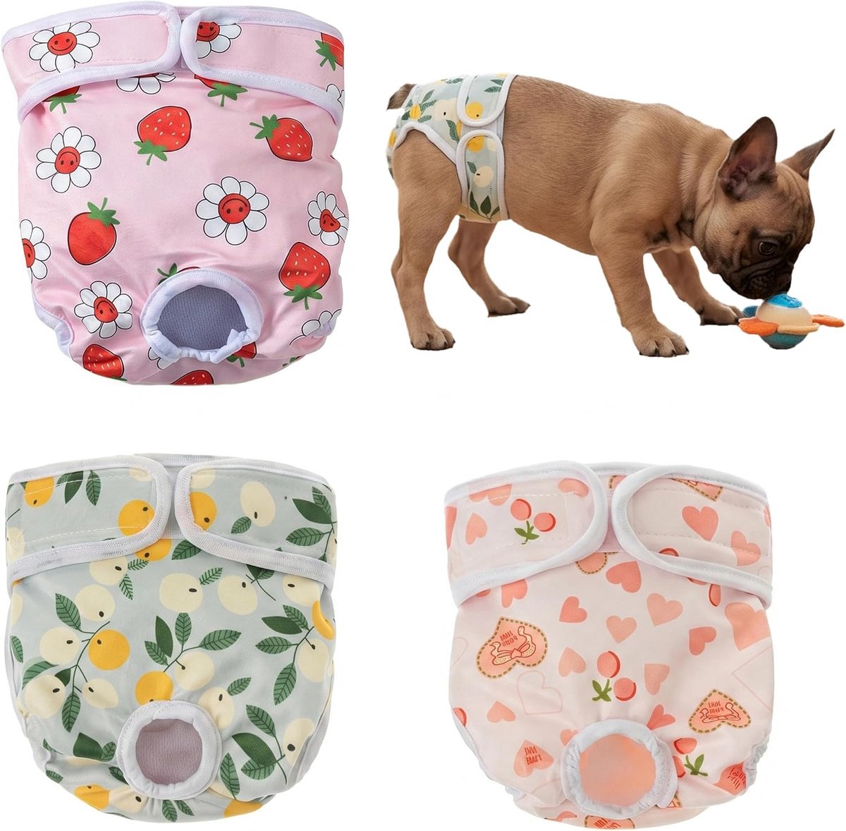 Hondenbroekje maat S, set van 3 wasbare luiers voor teefjes, lekvrij en herbruikbaar, bescherming tijdens de loopsheid, bij incontinentie, voor puppy's en kleine honden