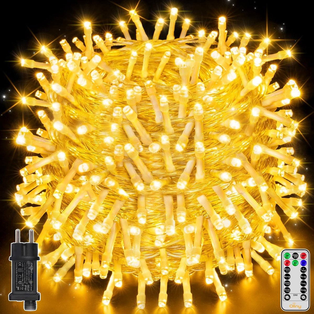 Ollny 80m 800 Led-lichtsnoer voor buiten, stroom met timer, geheugenfunctie, transparante kabel, waterdicht, 8 modi - ShopVlot