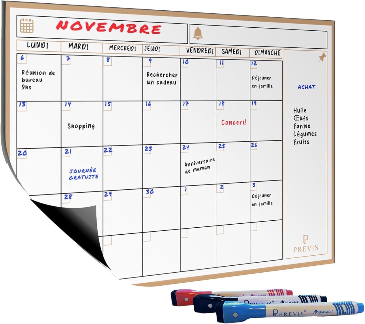 Magnetische Koelkastkalender - A3 - Maandplanner met Markers - Organizer voor Evenementen en Afspraken