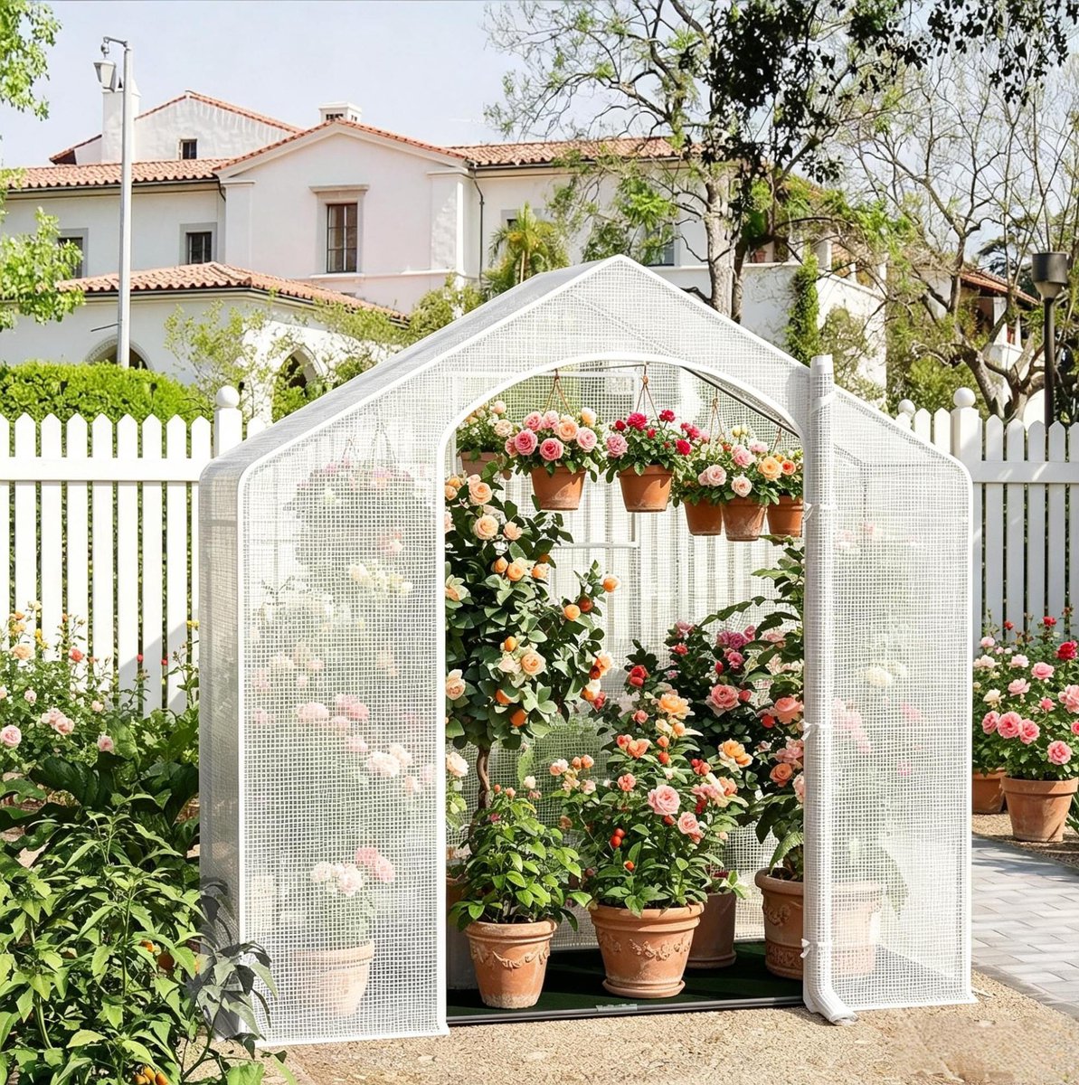 MODENUIT Tuinkas 200 x 80 x 200 cm - Tunnelkas Met Roldeur En Rits - Voor Terras En Tuin - Staal - Wit