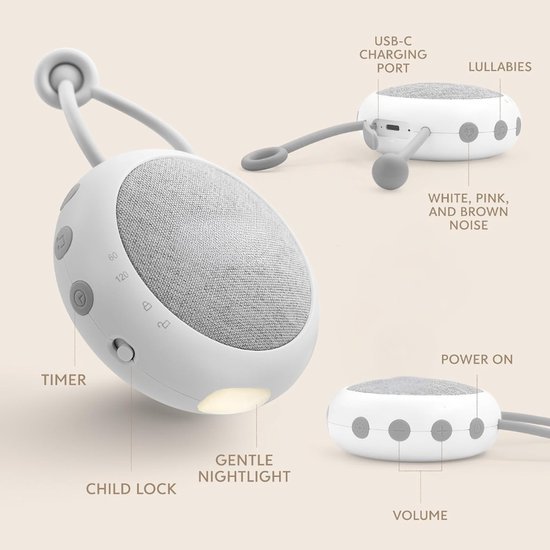 Verte White Noise Machine - Wit - Slaapliedje Voor Baby's - Nachtlampje En Witte Ruis Om Baby's Te Laten Slapen - 15 Geluiden - Oplaadbaar Via USB van Verte — afbeelding 5